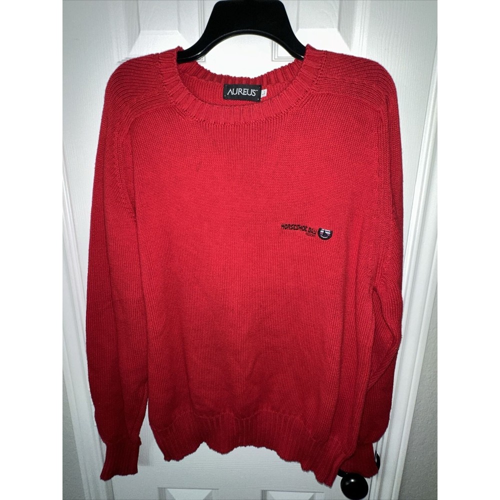 Vintage Horseshoe Bay Resort Large L Red Sweater WAFFLE WEAVE Texas Golf